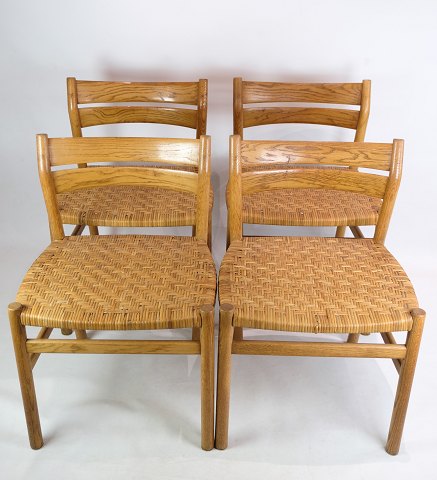 Set of four dining room chairs, Wicker seat, Børge Mogensen, C.M Madsen furniture factory, 1960