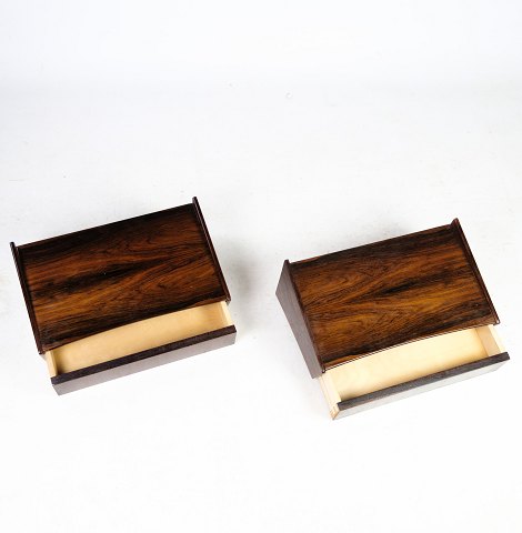 Wall-hung bedside tables, rosewood, drawers, Ølholm Møbelfabrik, Horsens