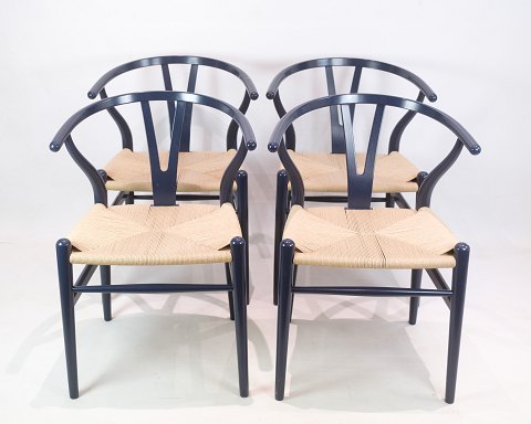 Sæt Af 4 Y-stole - Model CH24 - Navy Blå - Naturflet - Hans J. Wegner - Carl 
Hansen & Søn
Flot stand
