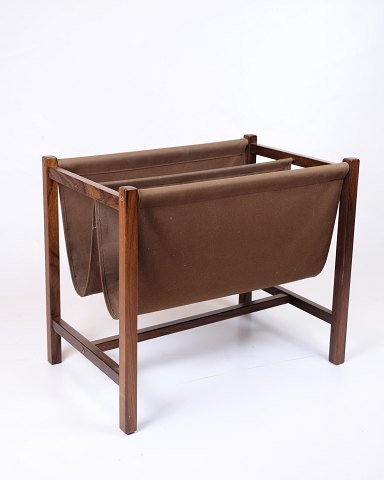 Newspaper/Magazine Holder - Rosewood and Brown Canvas - Danish Design - 1960s