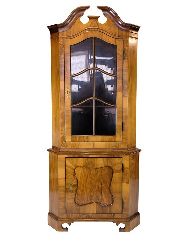Antique Display Case/Corner Cabinet - Baroque Style - Walnut - Glass Door With Bars - Approx. Year 1900