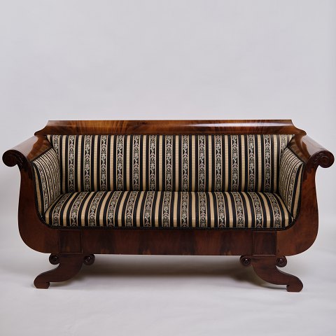 Antique Sofa - Empire Style - Striped Upholstery - Mahogany - 1830s