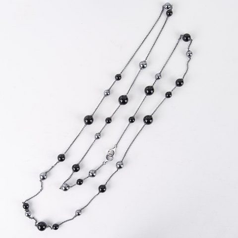 Necklace – Original Box – Georg Jensen – “Sphere Sautoir” – 925 Sterling – Black Agate