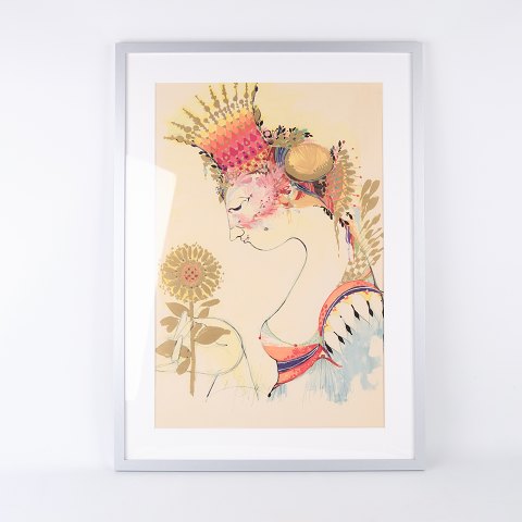 Silkscreen Poster By Bjørn Wiinblad - Motif Of Woman - Signed - 1970s