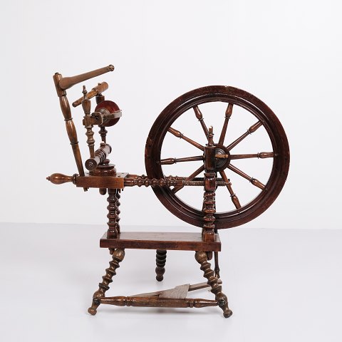 Antique Spinning Wheel - Hand Polished - Dark Wood - Year 1880s