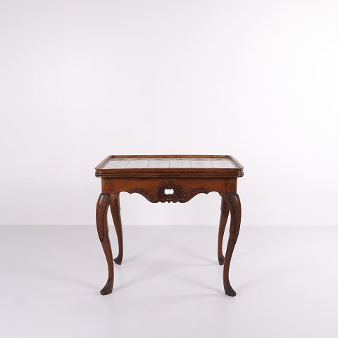 Antique Tile Table - Patinated Oak - Rococo Style - Dutch Tiles - 1780