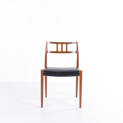 Dining Chair – Niels Otto Møller – Model 79 – Teak & Black Leather – JL Møllers Møbelfabrik – 1960s