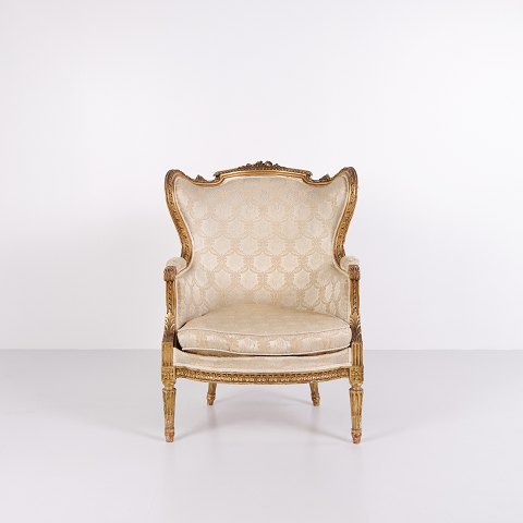 Bergère Armchair - Louis XVI Style - Gilded Wood & Light Fabric - 1860s