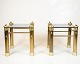 Set of Two Bedside Tables - Brass Legs - Black Glass Top - Vintage Style - 1970s