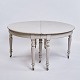 Round Dining Table - Gustavian Style - Gray Painted - Round Legs - Brass Wheels - 1780s