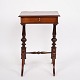 Antique Side Table With Drawer - Hand Polished Mahogany - Turned Legs - Year 1880s