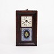 Antique American Clock - Painted Glass Window - Dark Wood - Roman Numeral Dial - 19th Century