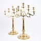 Set of Two Tall Five-Armed Church Candlesticks - Brass - Year 1920s