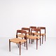 Set of Five Dining Chairs - Model 75 - Teak - Paper Wicker - N.O Møller - 1960s