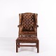 Wingback Armchair – Brown Original Leather – With Footstool – George III Style – c. 1910