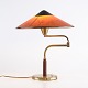 Table Lamp with Swing Arm in Patinated Brass with Amber Shade, LYFA, 1930/40s