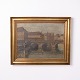 Oil painting on canvas with motif of Copenhagen and buildings painted by Søren Christian Bjulf (1890-1958)