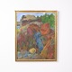 Painting on canvas with colorful motif in a gold frame from the 1970s signed SW by Sixten Wiklund.